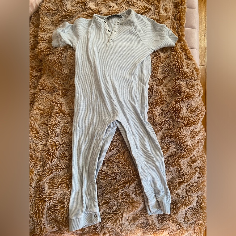 Like new Miki Miette baby blue ribbed pajama long sleeve onesie